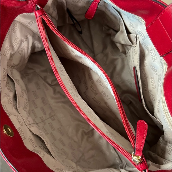 Sold ~Michael Kors Red Leather Quilted Handbag - Picture 13 of 16